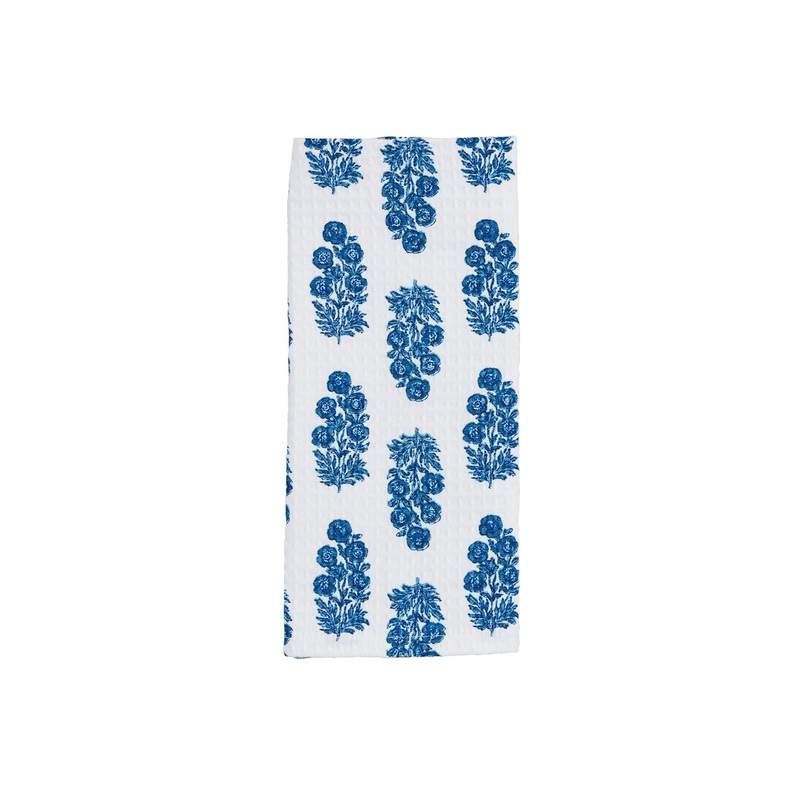 Blue & White Floral Block Print Tea Towel