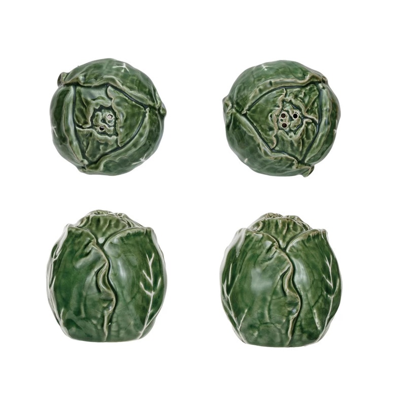 Hand-Painted Stoneware Cabbage Salt & Pepper Shakers
