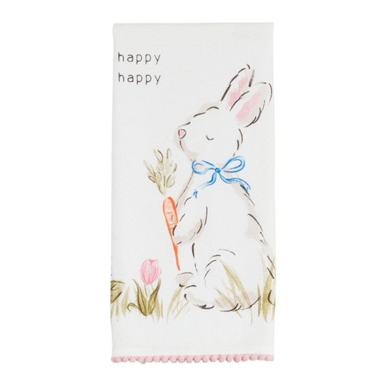 Happy Happy Bunny Pom-Pom Tea Towel