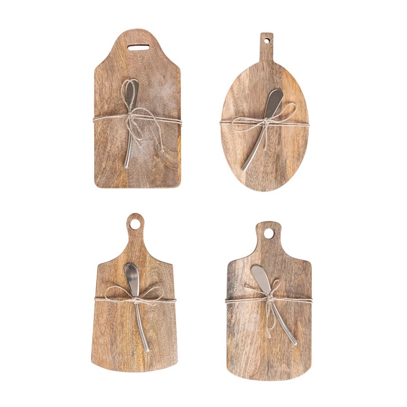 Mango Wood Cheese/Cutting Board with Handle and Canapoe Knife