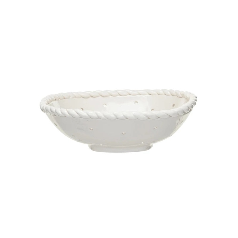 White Stoneware Twisted-Rim Colander