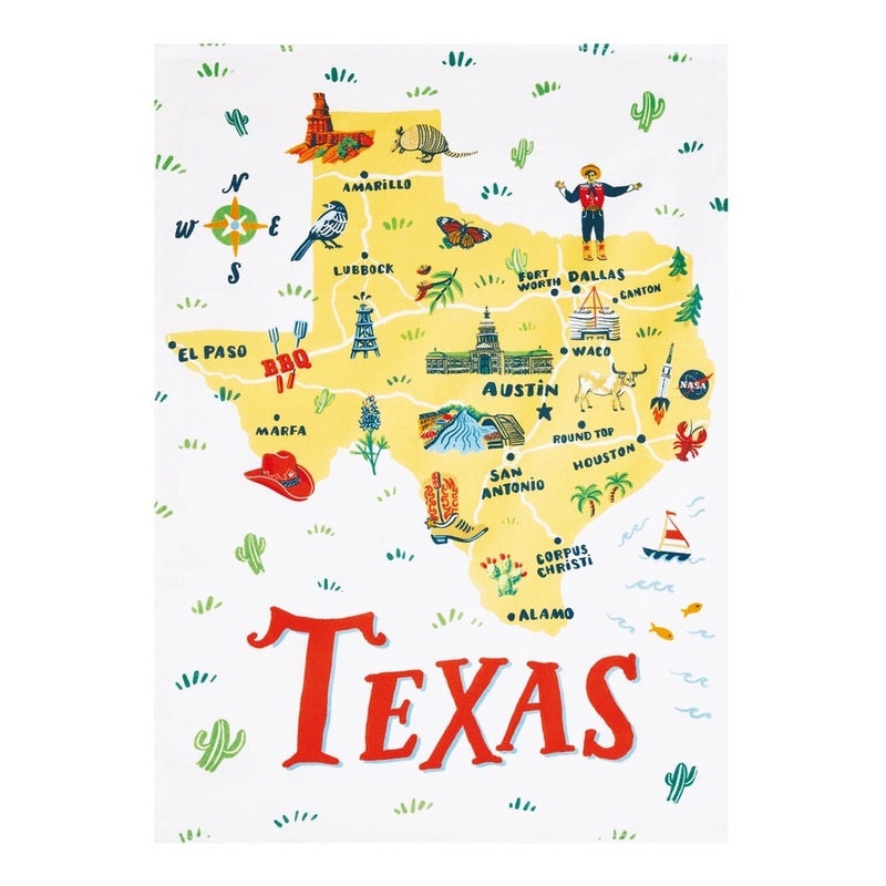 Texas Map Printed Kitchen Towel