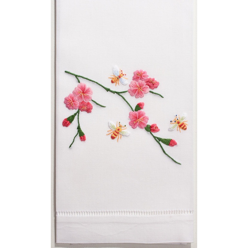 Bees and Flowers Embroidered Hand Towel