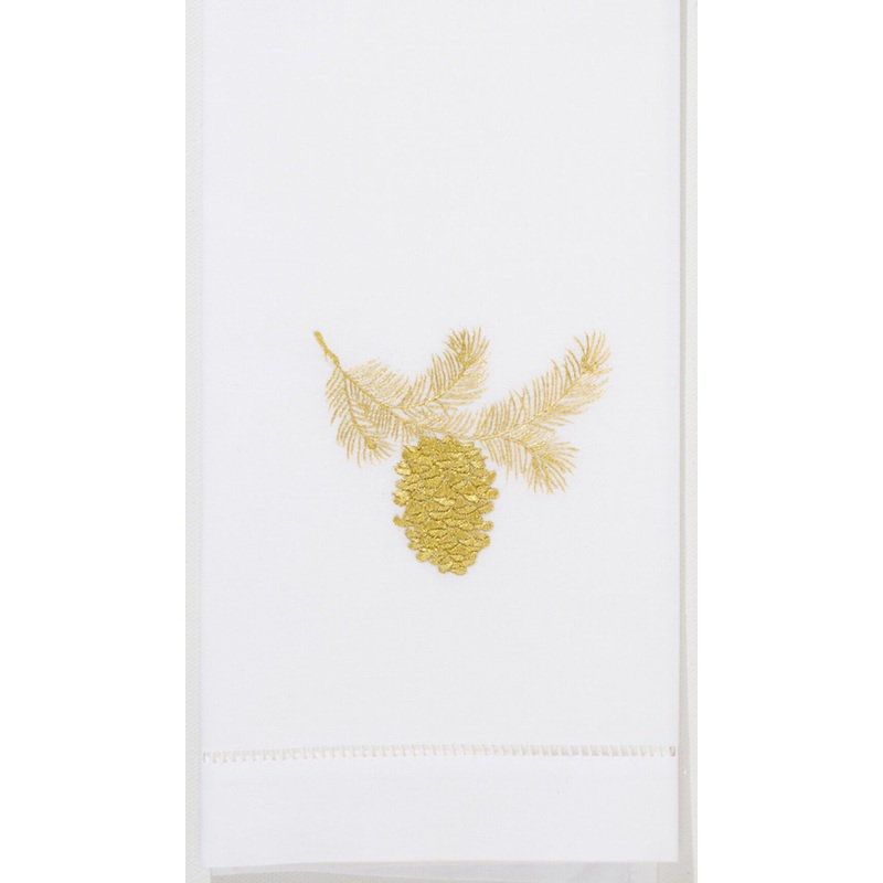 Embroidered Hand Towel - Gold Pinecone