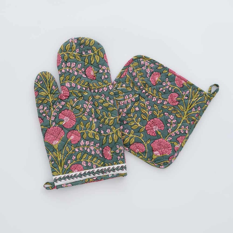 Pomegranate - Oven Mitt Set - Cactus Flower Jade