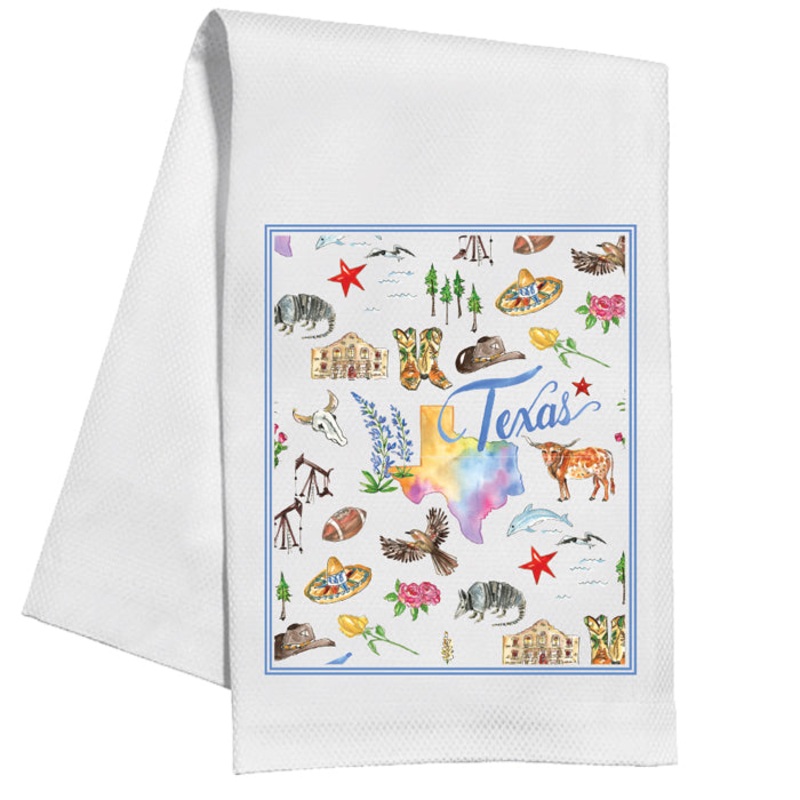Texas Handpainted Icons Pattern Kitchen Towel