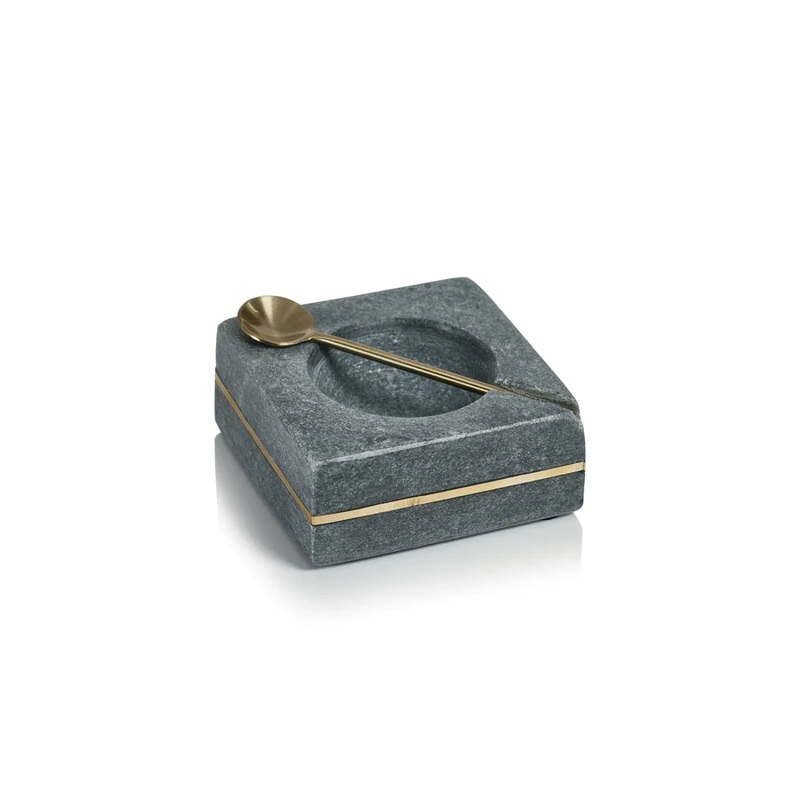 Zodax - Grey Marble Salt & Pepper Bowl with Spoon