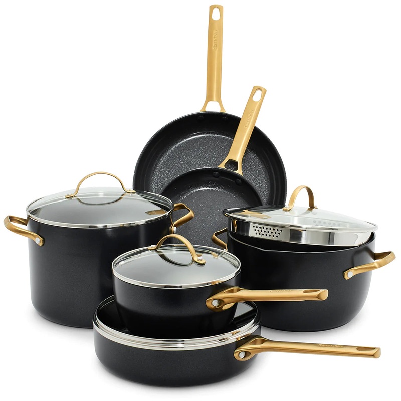 GreenPan - Reserve Ceramic Non-Stick 10-Piece Set - Black with Gold Handles