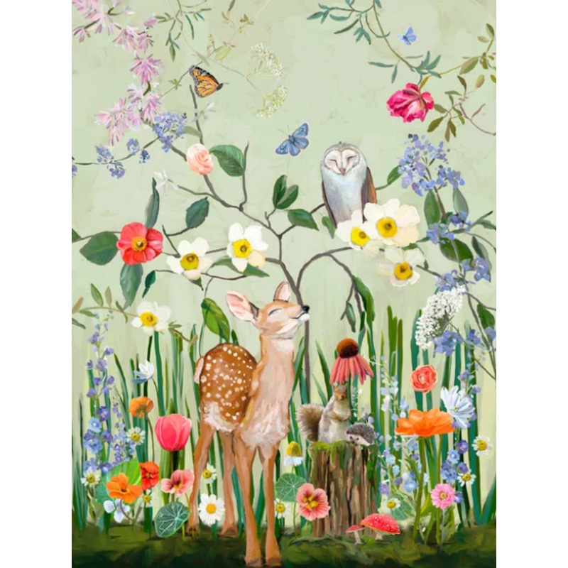 Springtime Friends Tea Towel - Fawn and Owl