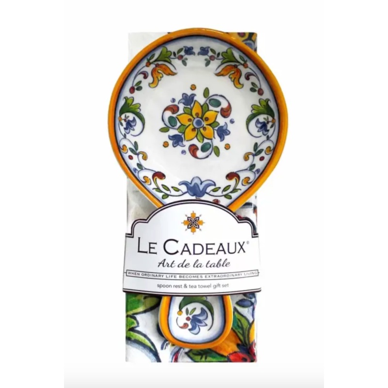 Le Cadeaux Spoon Rest with Matching Tea Towel Gift Set
