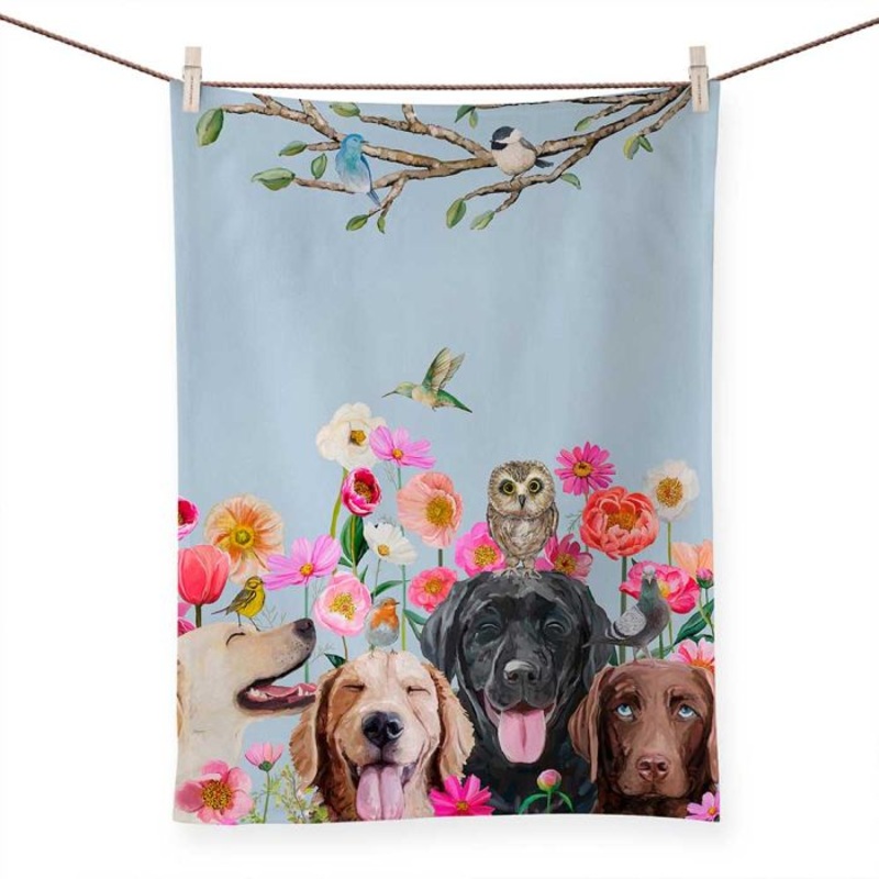 Dogs and Birds Tea Towel