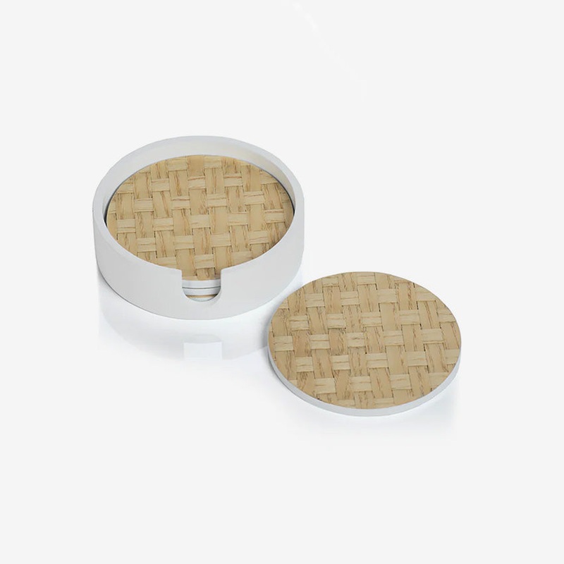 Zodax | Round Coasters In White Tray - Set of 4