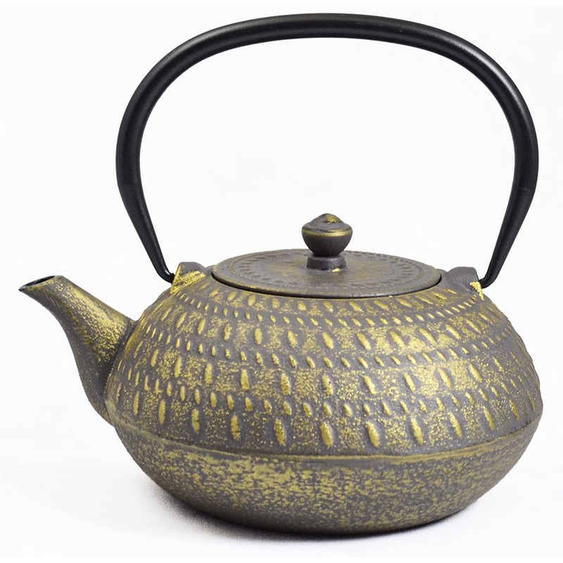 Frieling Cast Iron Teapot Tebie Stripe w/Stainless Steel Strainer 34 fl. oz. - Grey/Gold