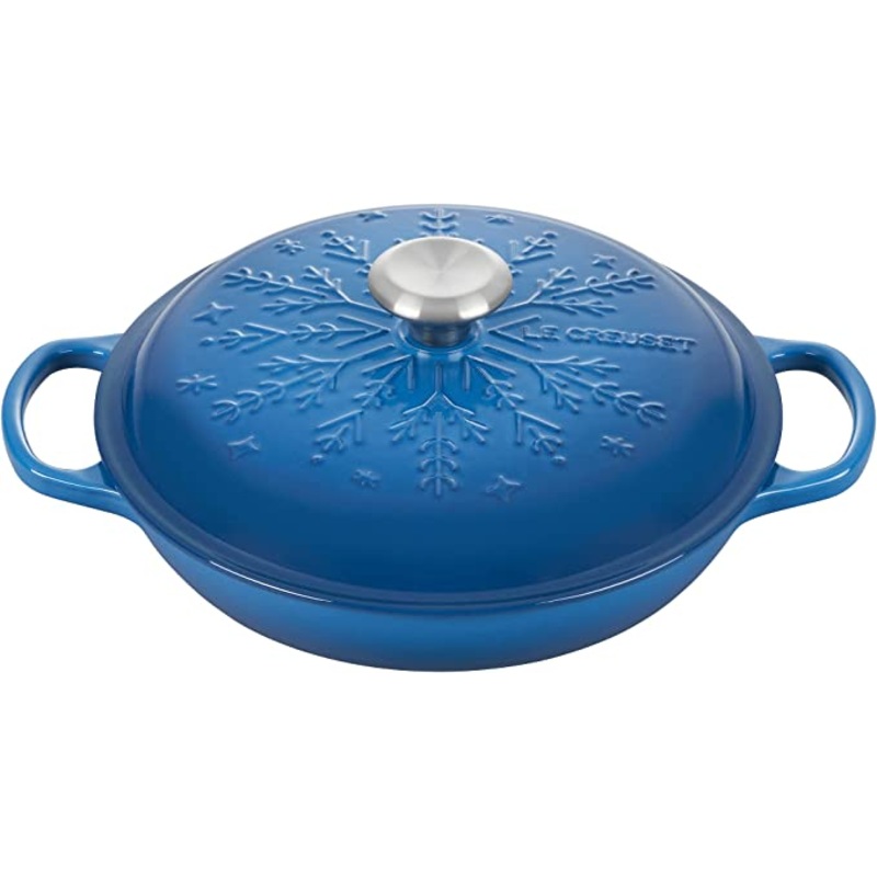 Le Creuset 2 1/4 Qt. Signature Braiser - Embossed Snowflake w/Stainless Steel Knob - Marseille- Personalized Engraving Available