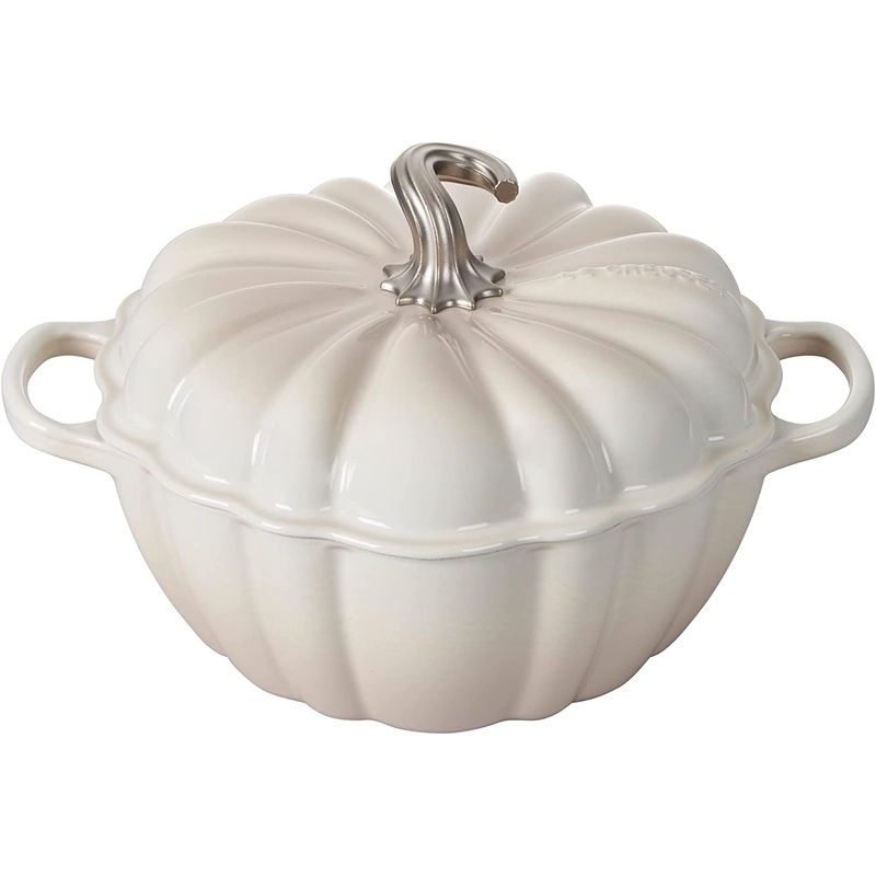 Le Creuset 4 Qt. Figural Pumpkin Cocotte w/Stainless Steel Figural Knob - Meringue
