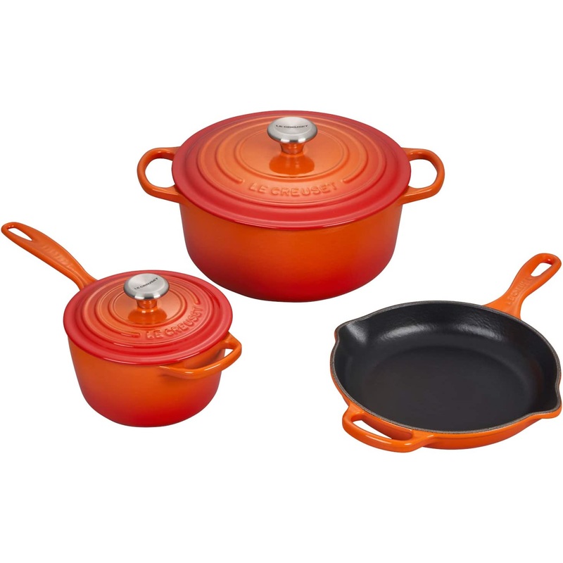 Le Creuset 5-Piece Signature Enameled Cast Iron Cookware Set w/Stainless Steel Knob - Flame