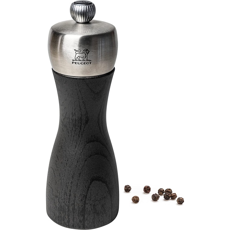 Peugeot Fidji Manual Pepper Mill - Adjustable Grinder - Beechwood and Stainless Steel, Graphite Finish - 6"