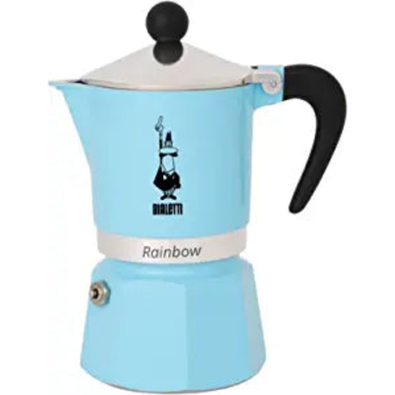 Bialetti Moka Express Rainbow Stovetop Espresso Maker 3 Cups - Light Blue