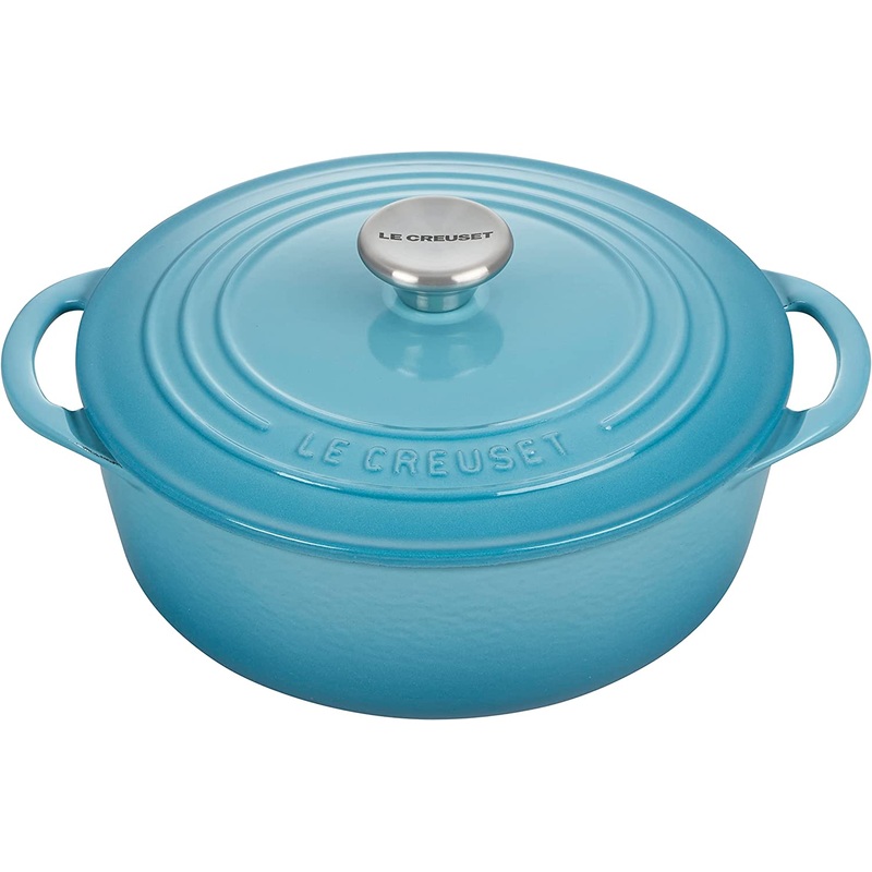 Le Creuset 2 3/4 Qt. Enameled Cast Iron Classic Shallow Round Dutch Oven w/ Stainless Steel Knob - Caribbean- Personalized Engraving Available