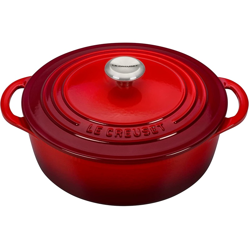 Le Creuset 2 3/4 Qt. Enameled Cast Iron Classic Shallow Round Dutch Oven w/ Stainless Steel Knob - Cerise- Personalized Engraving Available
