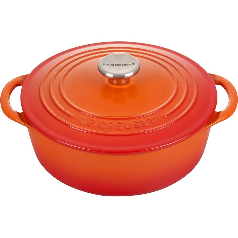 Le Creuset 2 3/4 Qt. Enameled Cast Iron Classic Shallow Round Dutch Oven w/ Stainless Steel Knob - Flame- Personalized Engraving Available