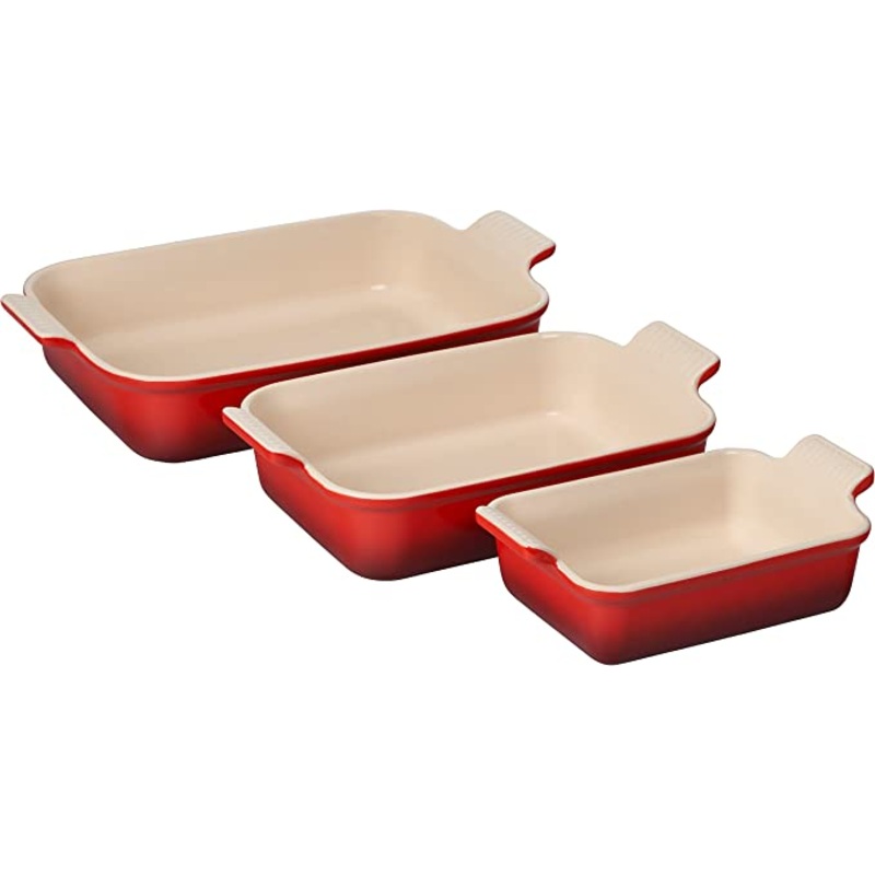 Le Creuset Set of 3  Heritage Rectangular Dishes - Cerise