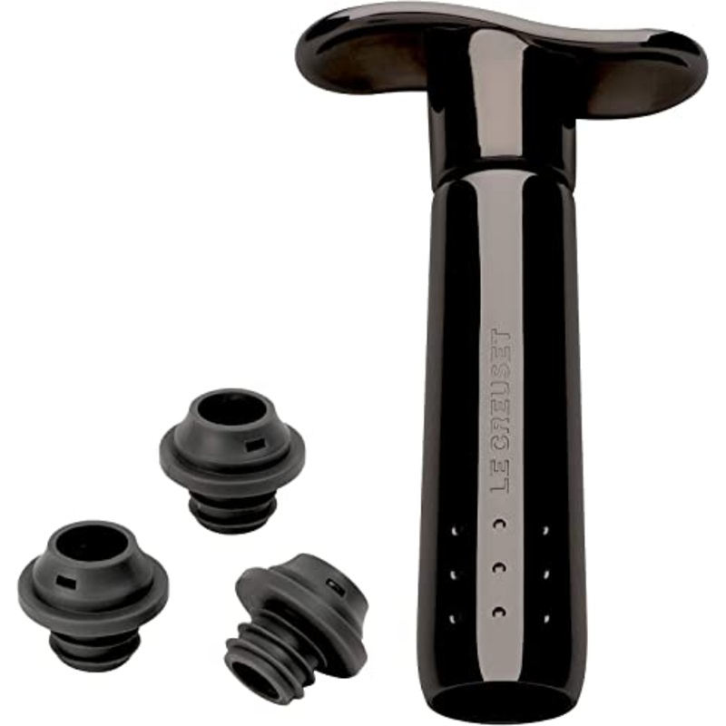 Le Creuset Wine Pump and (3) Stoppers - Black Nickel