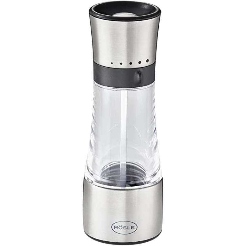 Rosle Stainless Steel Acrylic Spice Mill, Inverted, 5 Grind Levels - 8"