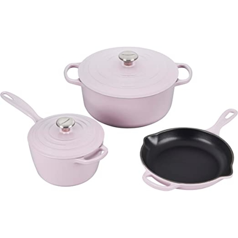 Le Creuset 5-Piece Signature Enameled Cast Iron Cookware Set w/Stainless Steel Knob - Shallot
