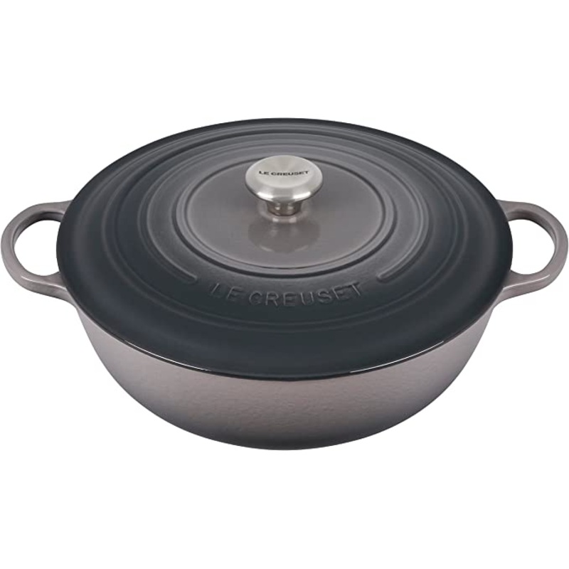Le Creuset 7 1/2 Qt. Signature Enameled Cast Iron Chef's Oven w/Stainless Steel Knob - Oyster- Personalized Engraving Available