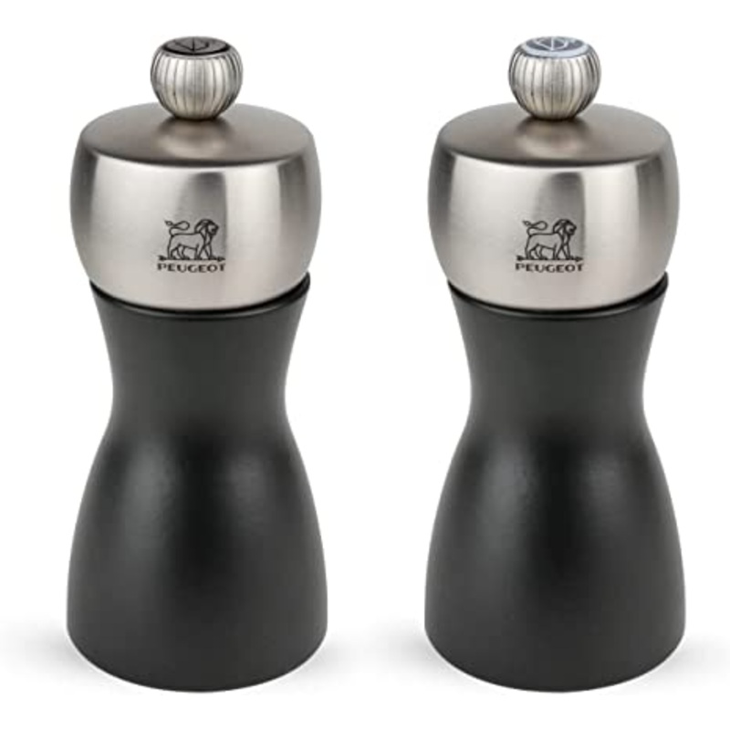 Peugeot Fidji Pepper and Salt Mill Set Black Wood/Stainless - 12cm/5"
