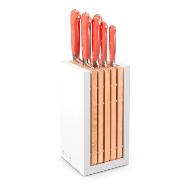 Wusthof Classic Coral Peach - 8 Pc. Knife Block Set, White- Personalized Engraving Available