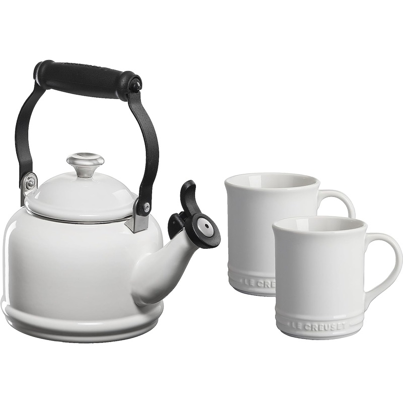 Le Creuset 1 1/4 Qt. Demi Kettle w/Stainless Steel Knob & (2) 14 oz. Mug Set - White
