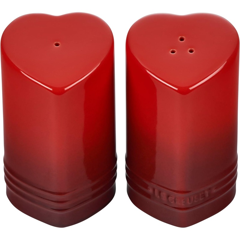 Le Creuset 4 oz. Stoneware Figural Heart Salt & Pepper Shaker Set - Cerise