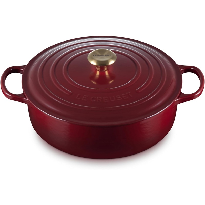 Le Creuset 6 3/4 Qt. Enameled Cast Iron Signature Round Wide Oven W/Gold Knob - Rhone