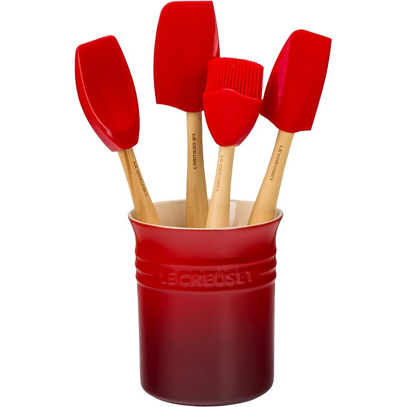 Le Creuset Craft Series 5-Piece Utensil Set w/Crock - Cerise