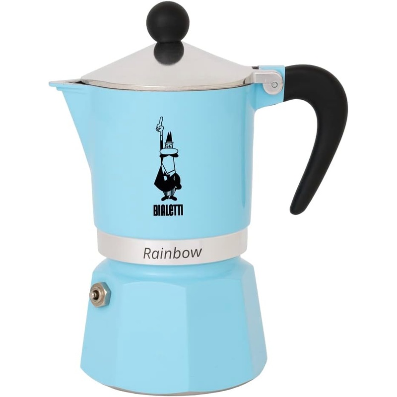 Bialetti Moka Express Rainbow Stovetop Espresso Maker 6 Cups - Light Blue