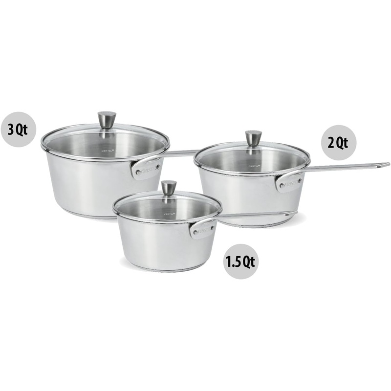 Cristel 1826 Collection - 3 Pc. Stainless Steel Saucepan Set w/Lids