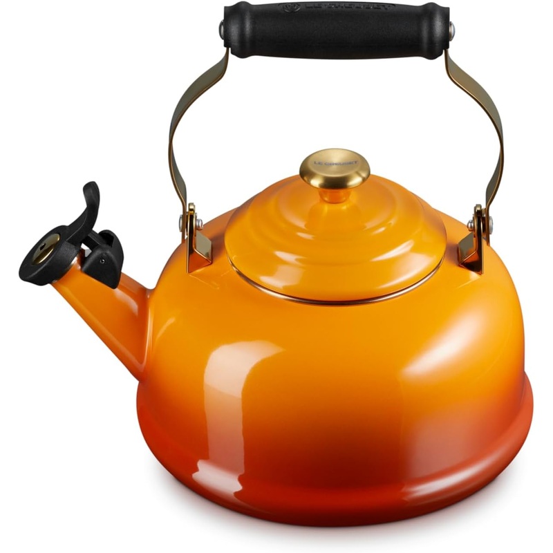 Le Creuset 1 7/10 Qt. Whistling Kettle w/Signature Gold Knob & Accents - Persimmon