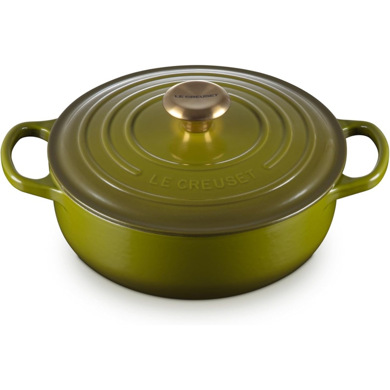 Le Creuset 3 1/2 Qt. Signature Sauteuse w/Gold Knob -  Olive
