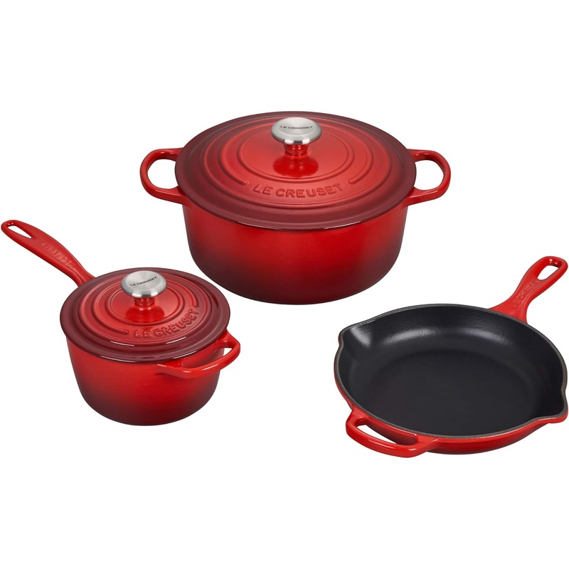 Le Creuset 5-Piece Signature Enameled Cast Iron Cookware Set w/Stainless Steel Knob - Cerise