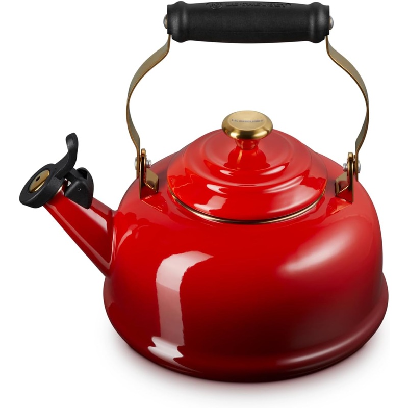 Le Creuset 1 7/10 Qt. Whistling Kettle w/Signature Gold Knob & Accents - Cerise