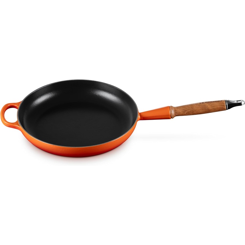 Le Creuset 10 1/4" Signature Round Enameled Cast Iron Alphine Wood Handle Fry Pan - Flame