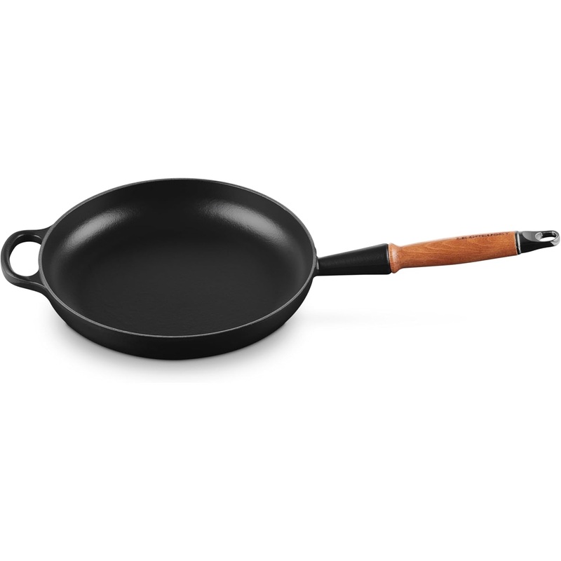 Le Creuset 10 1/4" Signature Round Enameled Cast Iron Alphine Wood Handle Fry Pan - Licorice