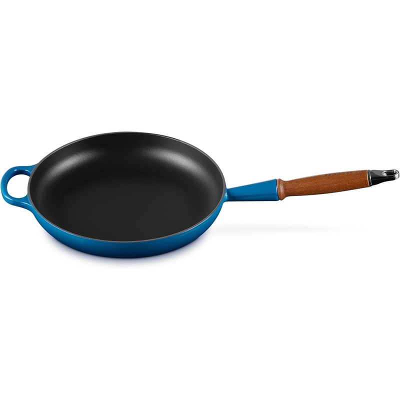 Le Creuset 10 1/4" Signature Round Enameled Cast Iron Alphine Wood Handle Fry Pan - Marseille