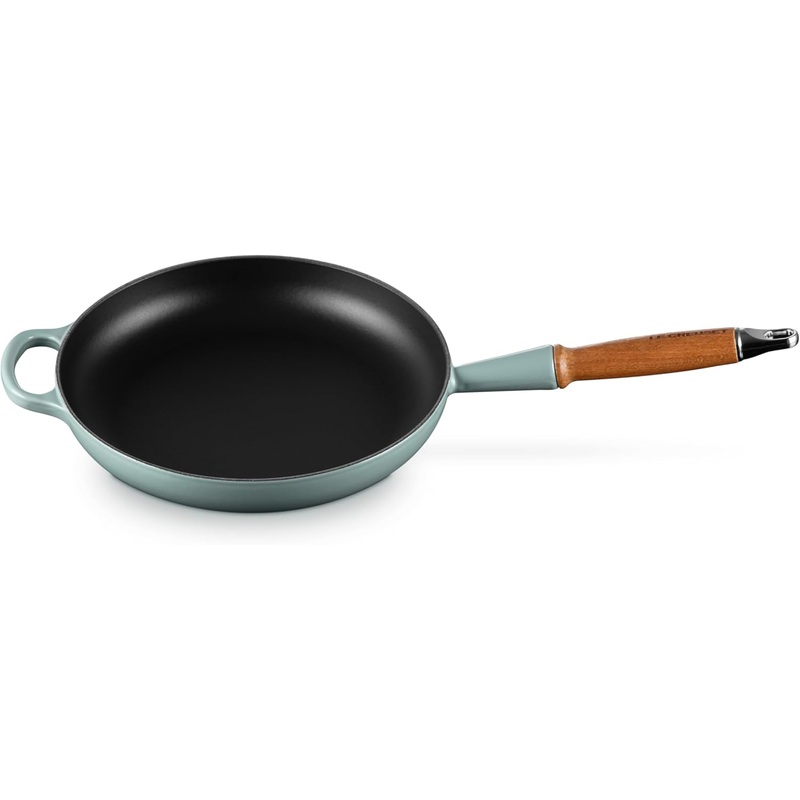 Le Creuset 10 1/4" Signature Round Enameled Cast Iron Alphine Wood Handle Fry Pan - Sea Salt