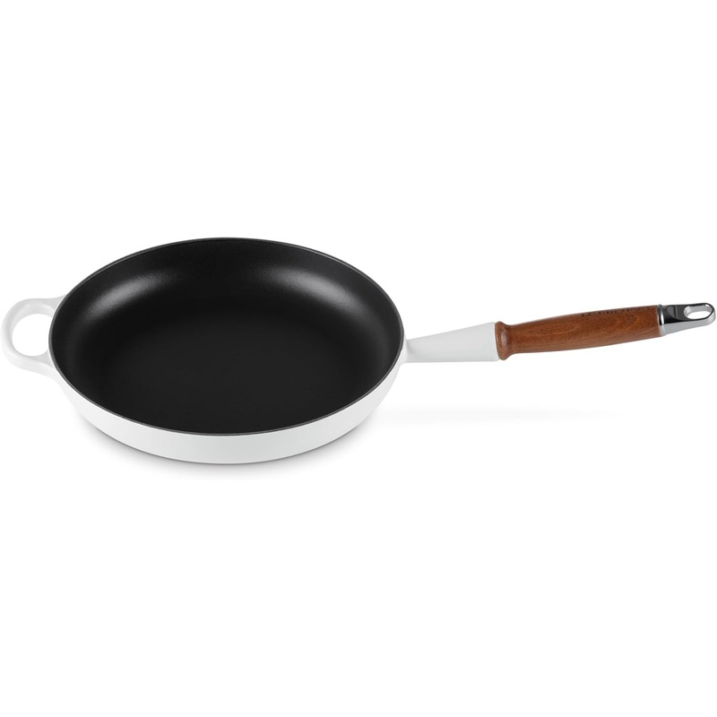 Le Creuset 10 1/4" Signature Round Enameled Cast Iron Alphine Wood Handle Fry Pan - White
