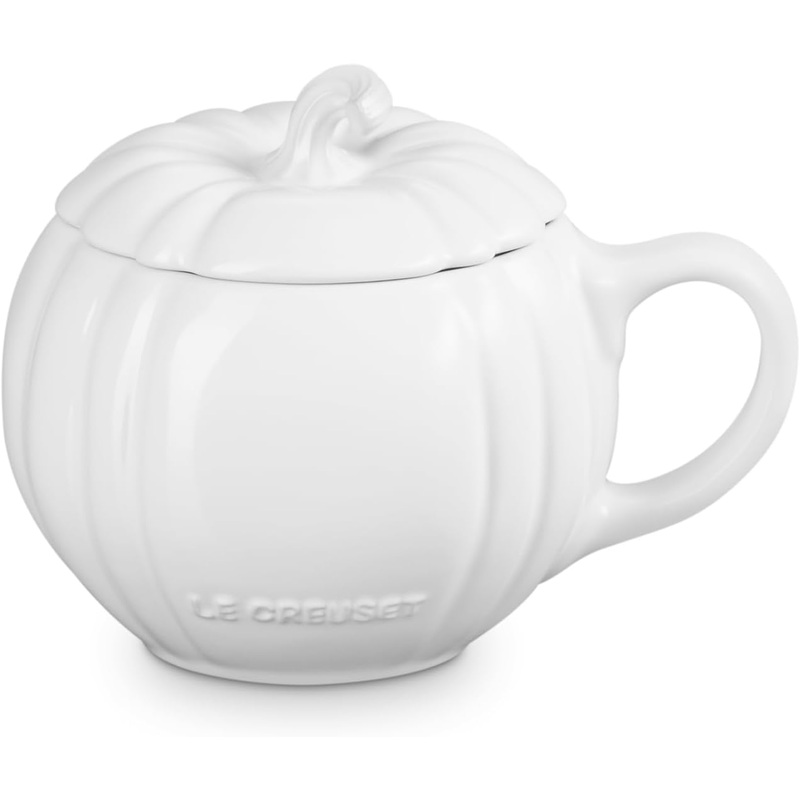 Le Creuset 14 oz. Pumpkin Mug w/Lid - White
