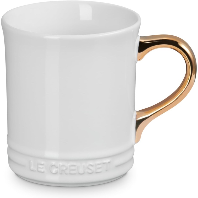 Le Creuset 14 oz. Vancouver Mug w/Gold Metallic Handle - White