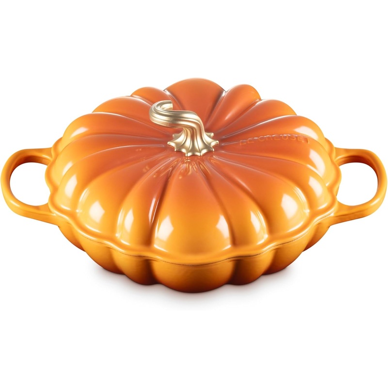 Le Creuset 2 3/4 Qt. Signature Enameled Cast Iron Figural Pumpkin Braiser w/Gold Knob - Persimmon